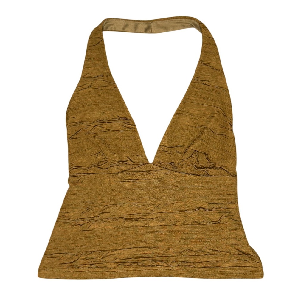 UO Silence+Noise Halter Top Textured Earthy Bronze Stretchy Indie y2k